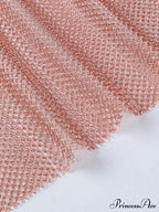 Round Splicing Neck Furry Hollow Mesh Glitter Arm See-Through Long Dress