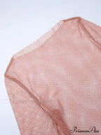 Round Splicing Neck Furry Hollow Mesh Glitter Arm See-Through Long Dress