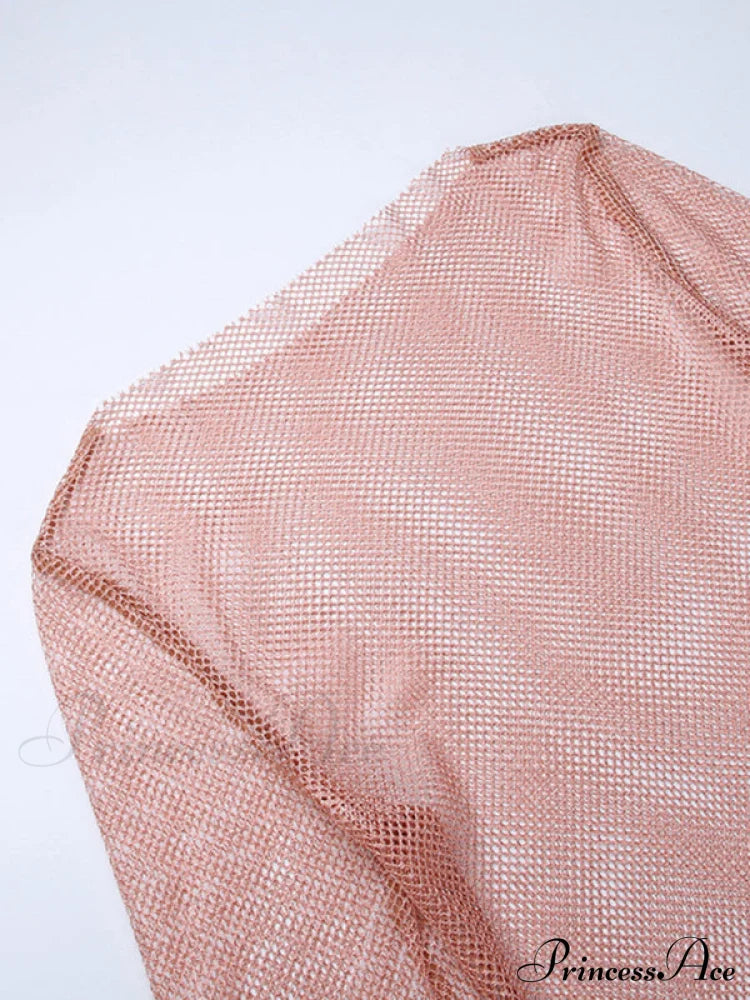 Round Splicing Neck Furry Hollow Mesh Glitter Arm See-Through Long Dress