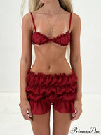 Ruched Bralette And Charming Mini Skirt Set