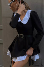 Ruched Fake Two-Pieces Dress With Doll Collar