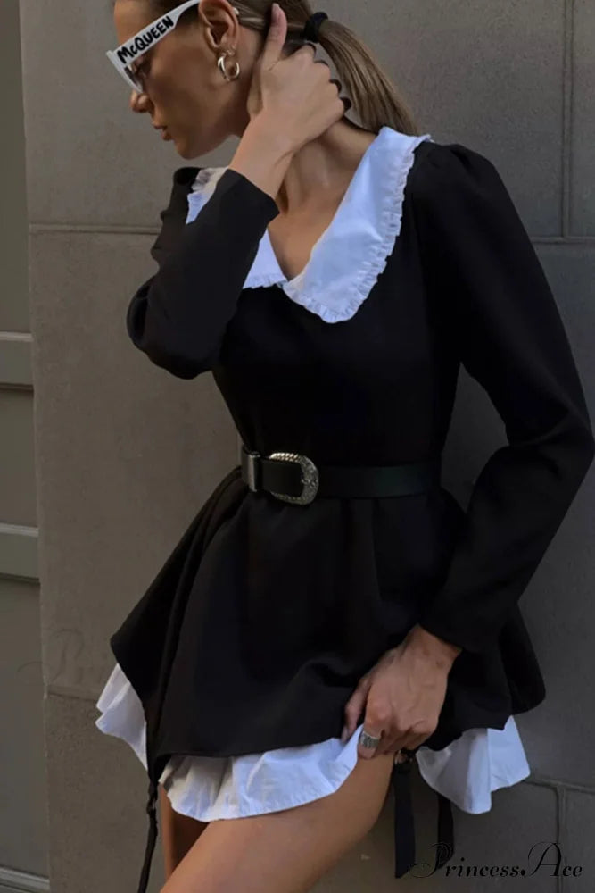 Ruched Fake Two-Pieces Dress With Doll Collar