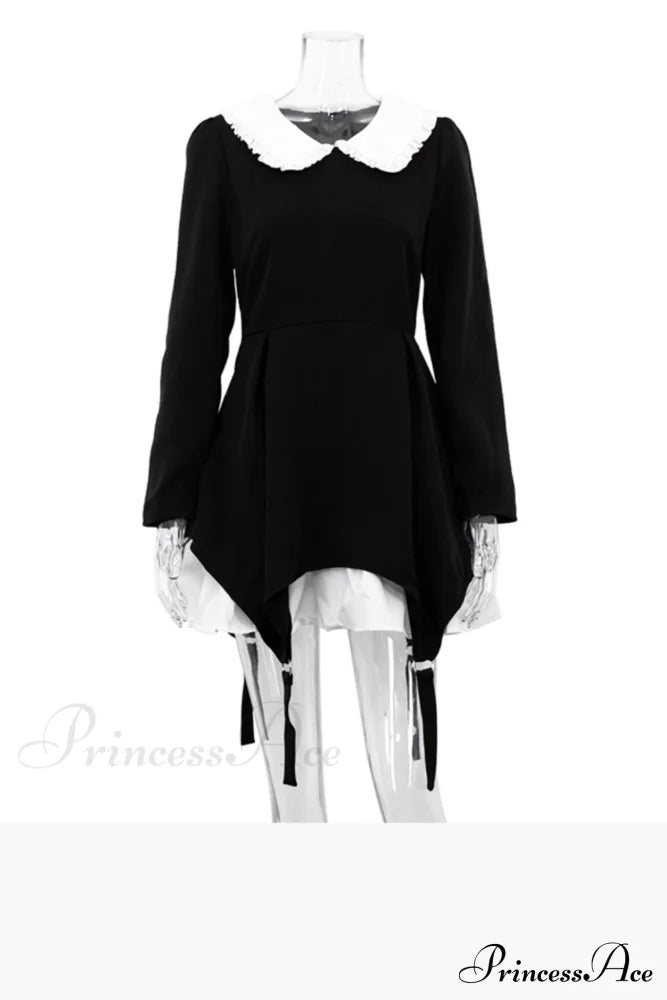Ruched Fake Two-Pieces Dress With Doll Collar