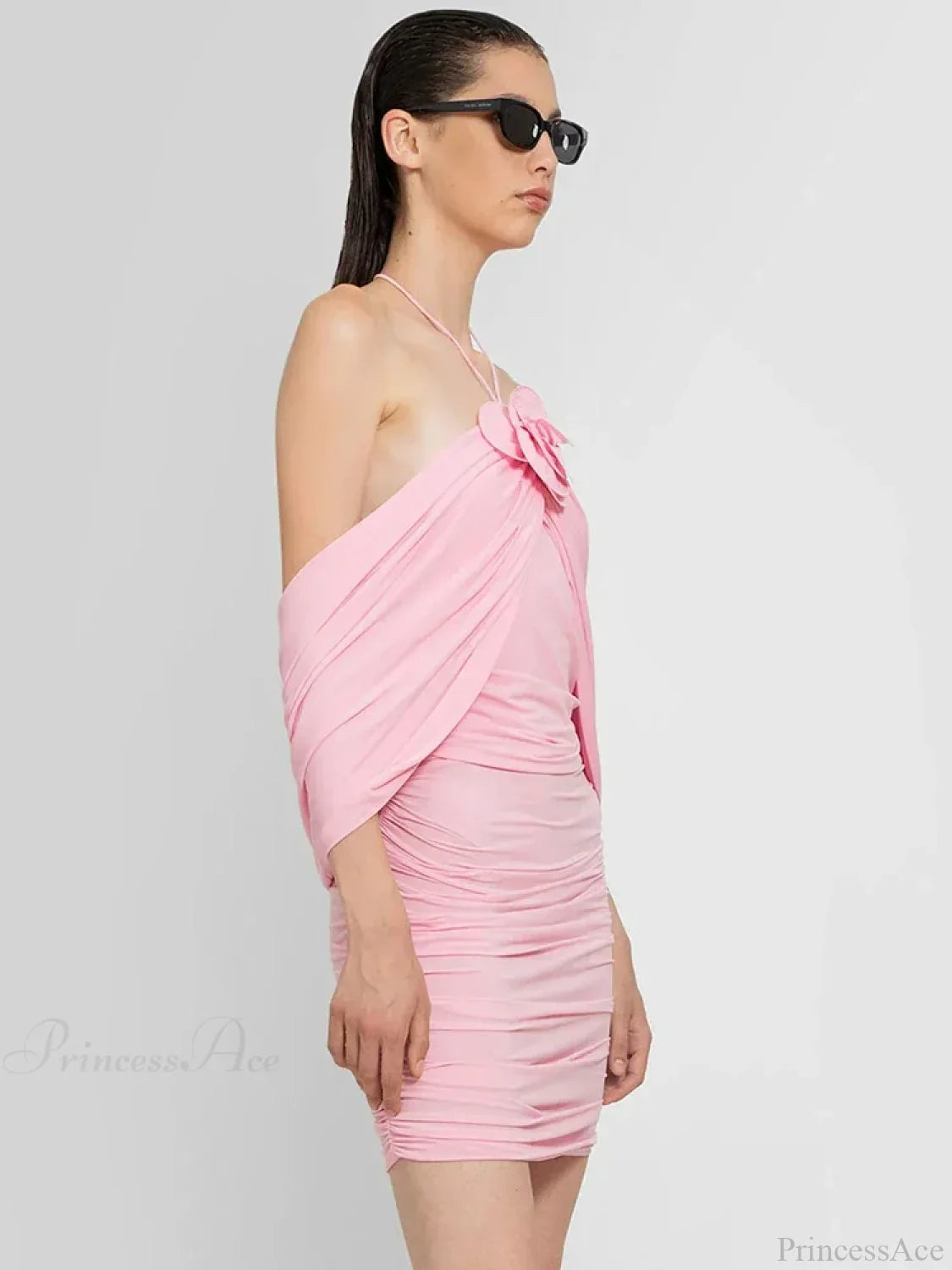 Ruched Off-Shoulder Black Party Dress