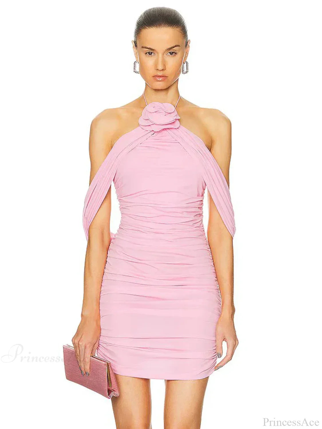 Ruched Off-Shoulder Black Party Dress