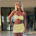 Ruched Satin Bralette Charming And Mini Skirt Set