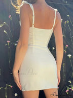 Ruffle Bow Tie White Backless Split Mini Dress