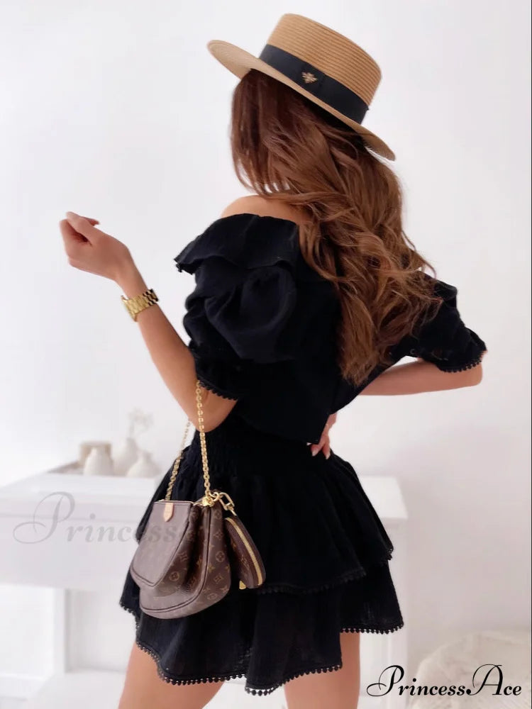 Ruffle Loose Elastic Tunic Mini Party Dress For Summer
