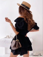 Ruffle Loose Elastic Tunic Mini Party Dress For Summer