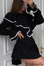 Ruffle Neck Lacework A-Line Dress