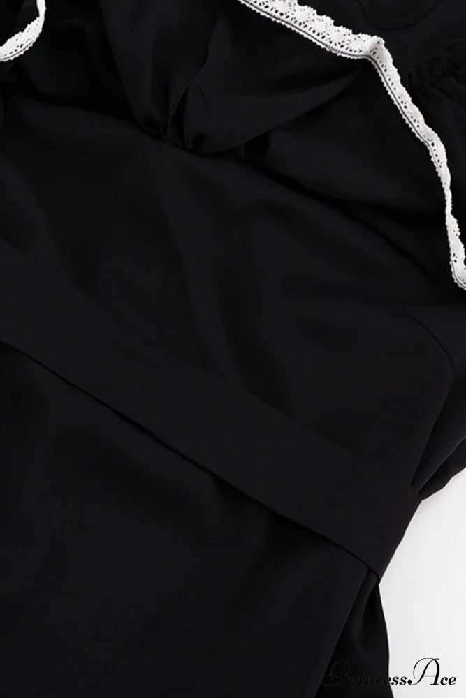 Ruffle Neck Lacework A-Line Dress