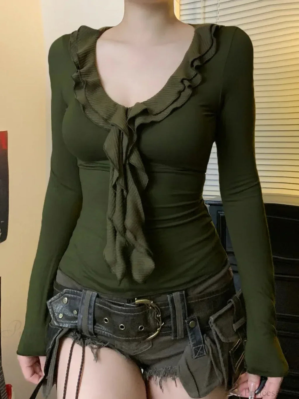 Ruffle V-Neck Knit Top