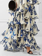 Ruffled Aesthetic Sleeveless For With - Party Vestidos Neck-Mounted Hem Formal Elegant Patterned Layered Evening Wear De
