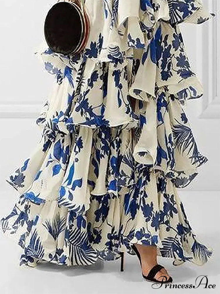 Ruffled Aesthetic Sleeveless For With - Party Vestidos Neck-Mounted Hem Formal Elegant Patterned Layered Evening Wear De