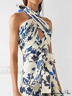 Ruffled Aesthetic Sleeveless For With - Party Vestidos Neck-Mounted Hem Formal Elegant Patterned Layered Evening Wear De