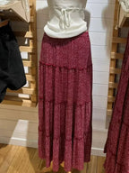 Ruffled Floral Red High Waist A-Line Skirt