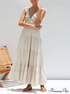 Ruffled Flying Sleeves Smocked Graceful Back Tiered Vacation Maxi Dress