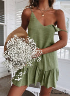 Ruffled Mini Dress With Shoulder Halter