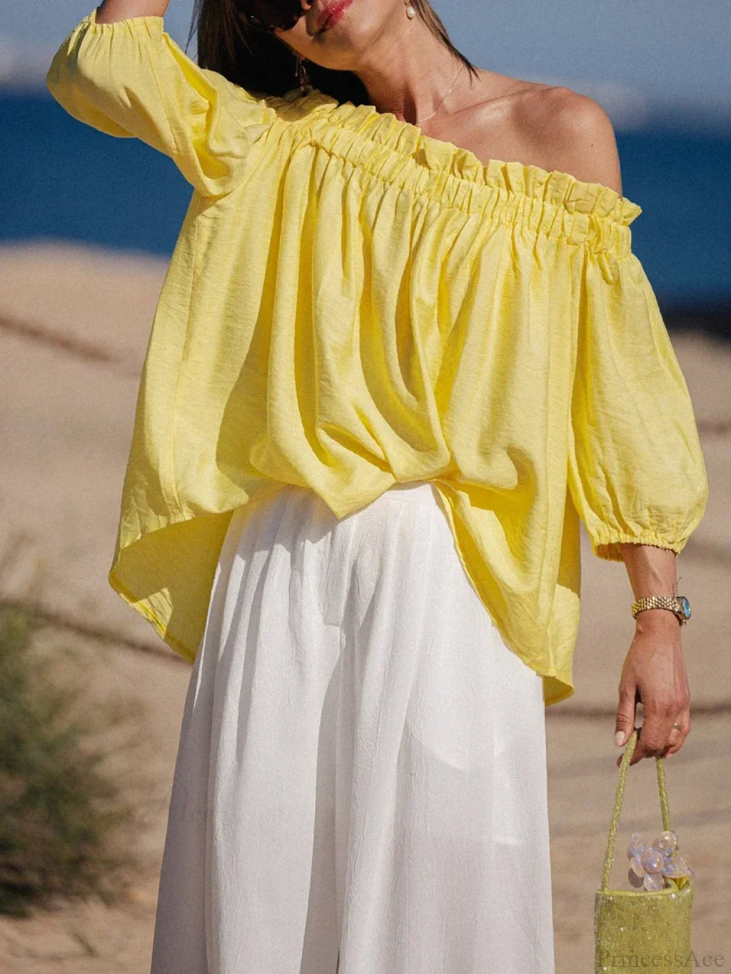 Ruffled Off-Shoulder Solid Blouse