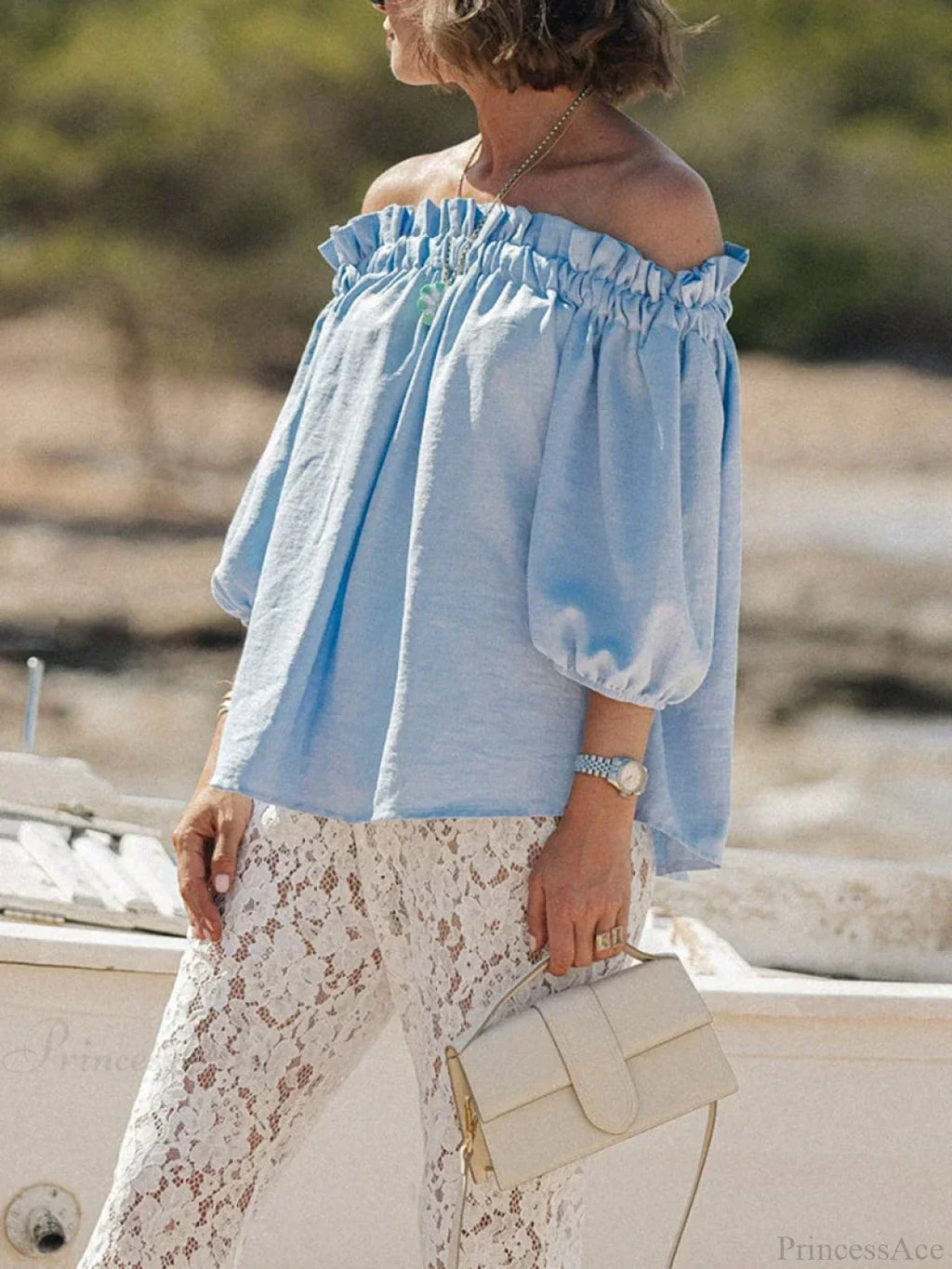 Ruffled Off-Shoulder Solid Blouse