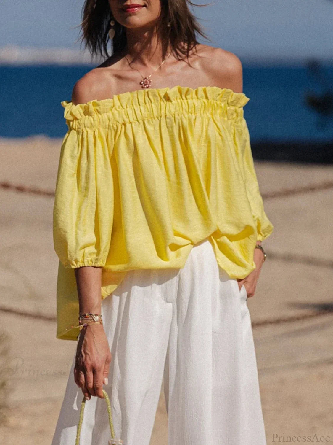 Ruffled Off-Shoulder Solid Blouse
