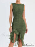 Ruffled Ruched Summer-Ready Backless Sleeveless Irregular Sensual Midi Dress
