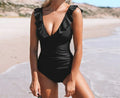 Ruffled V-Neck Lace Up Monokini One Piece Set
