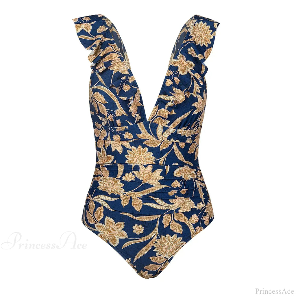 Ruffled V-Neck Lace Up Monokini One Piece Set