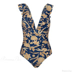 Ruffled V-Neck Lace Up Monokini One Piece Set