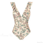 Ruffled V-Neck Lace Up Monokini One Piece Set