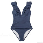 Ruffled V-Neck Lace Up Monokini One Piece Set