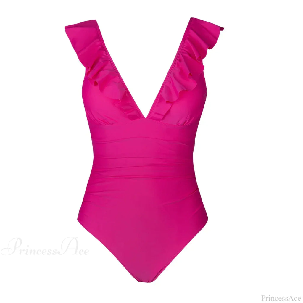 Ruffled V-Neck Lace Up Monokini One Piece Set
