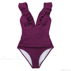Ruffled V-Neck Lace Up Monokini One Piece Set