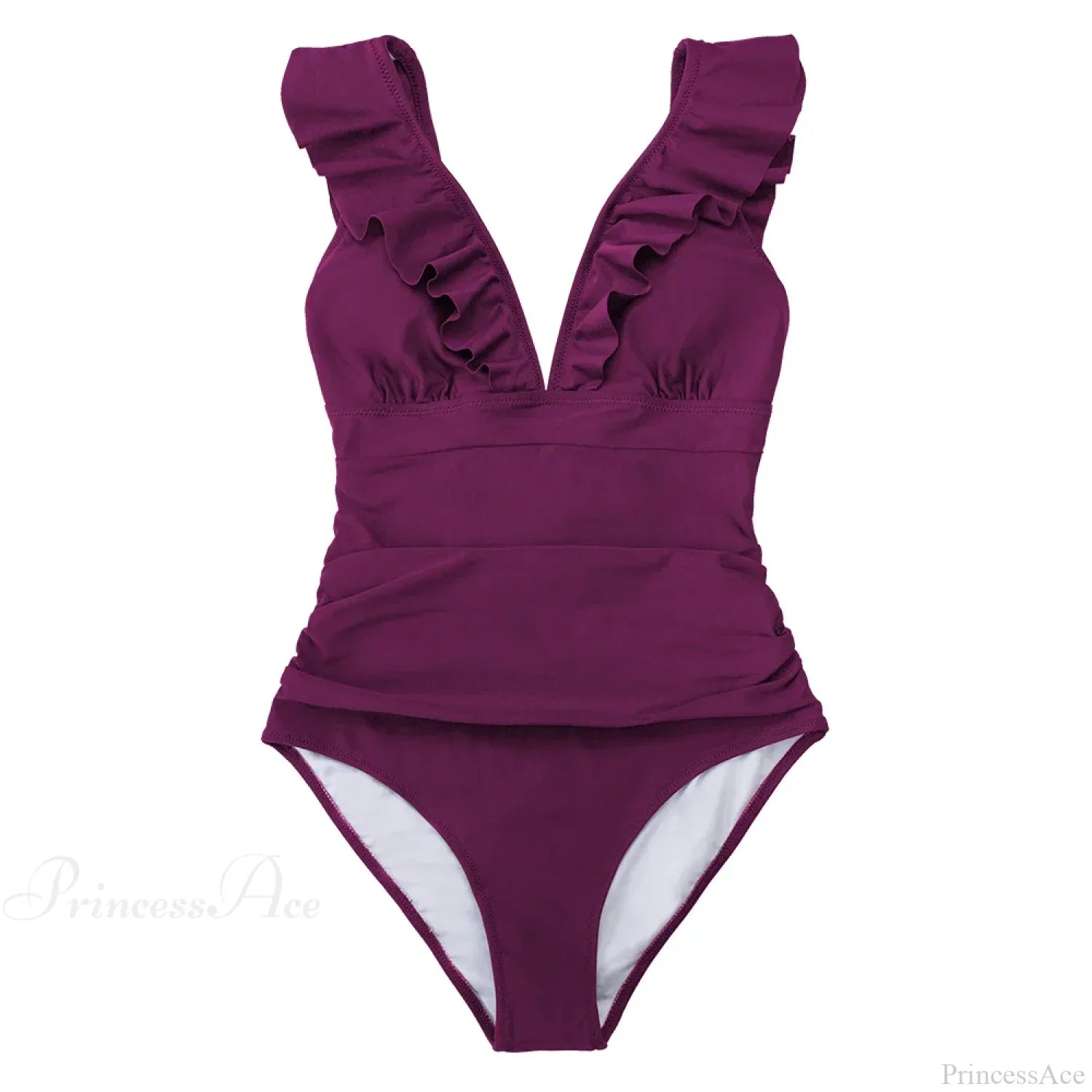 Ruffled V-Neck Lace Up Monokini One Piece Set