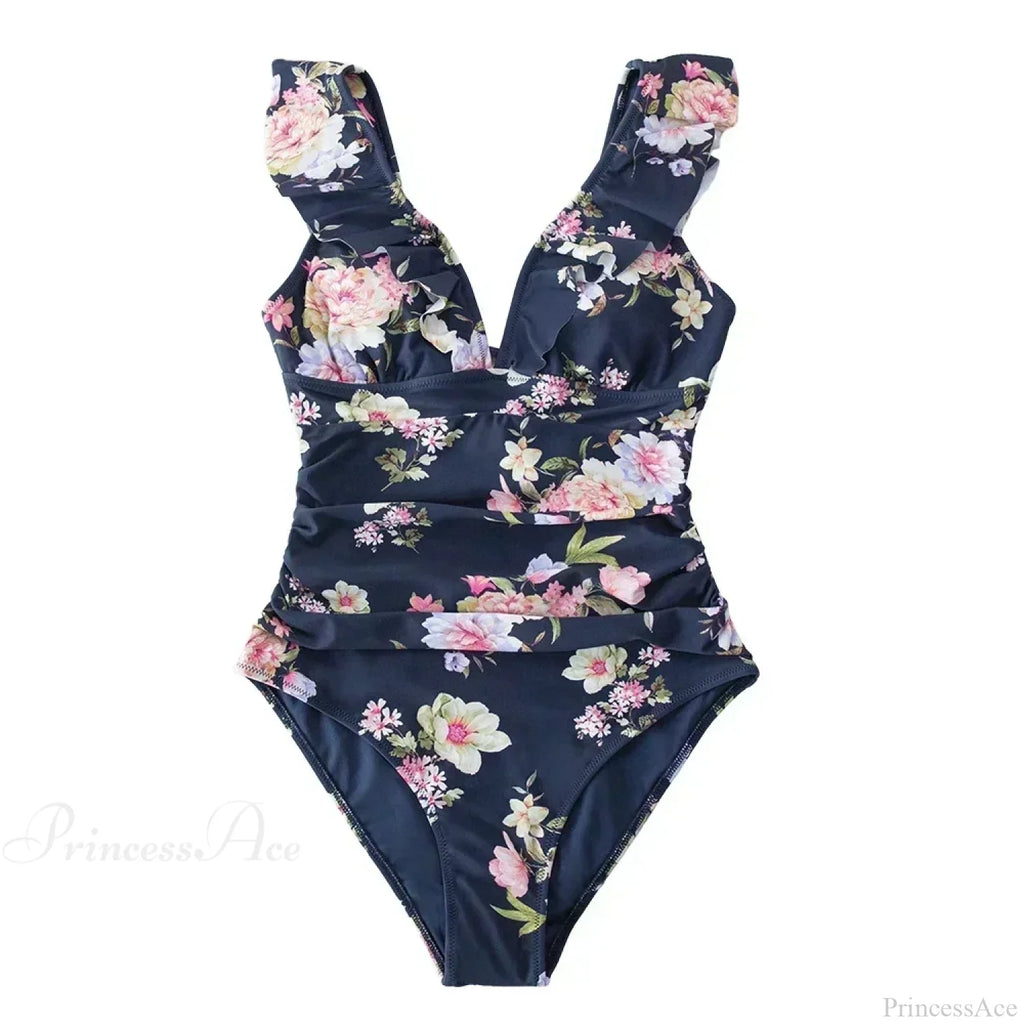 Ruffled V-Neck Lace Up One Piece Set