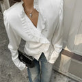 Ruffled White Long Sleeve Blouse