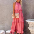 Ruffles Split Halter Sleeveless Big Hem Maxi Boho Dress