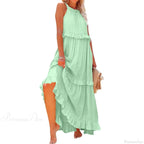 Ruffles Split Halter Sleeveless Big Hem Maxi Boho Dress