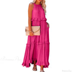 Ruffles Split Halter Sleeveless Big Hem Maxi Boho Dress