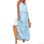 Ruffles Split Halter Sleeveless Big Hem Maxi Boho Dress