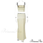 Satin Bow Cami Crop Graceful Top And Maxi Skirt Set