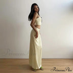 Satin Bow Cami Crop Graceful Top And Maxi Skirt Set