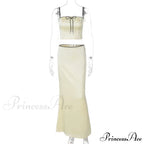 Satin Bow Cami Crop Graceful Top And Maxi Skirt Set