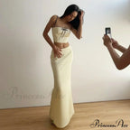 Satin Bow Cami Crop Graceful Top And Maxi Skirt Set
