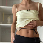 Satin Cami Bow Charming Backless Tie-Up Top