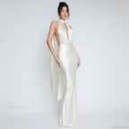 Satin Deep V Neck Vacation Dress