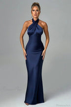 Satin Halter High Waist Fitted Party Dress
