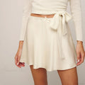 Satin Lace Bow Flared Skirt