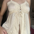 Satin Lace Patchwork Fairycore Front Tie-Up Button Coquette Sleeveless Crop Top