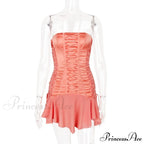 Satin Lace Up Charming Bandage Strapless Mini Dress